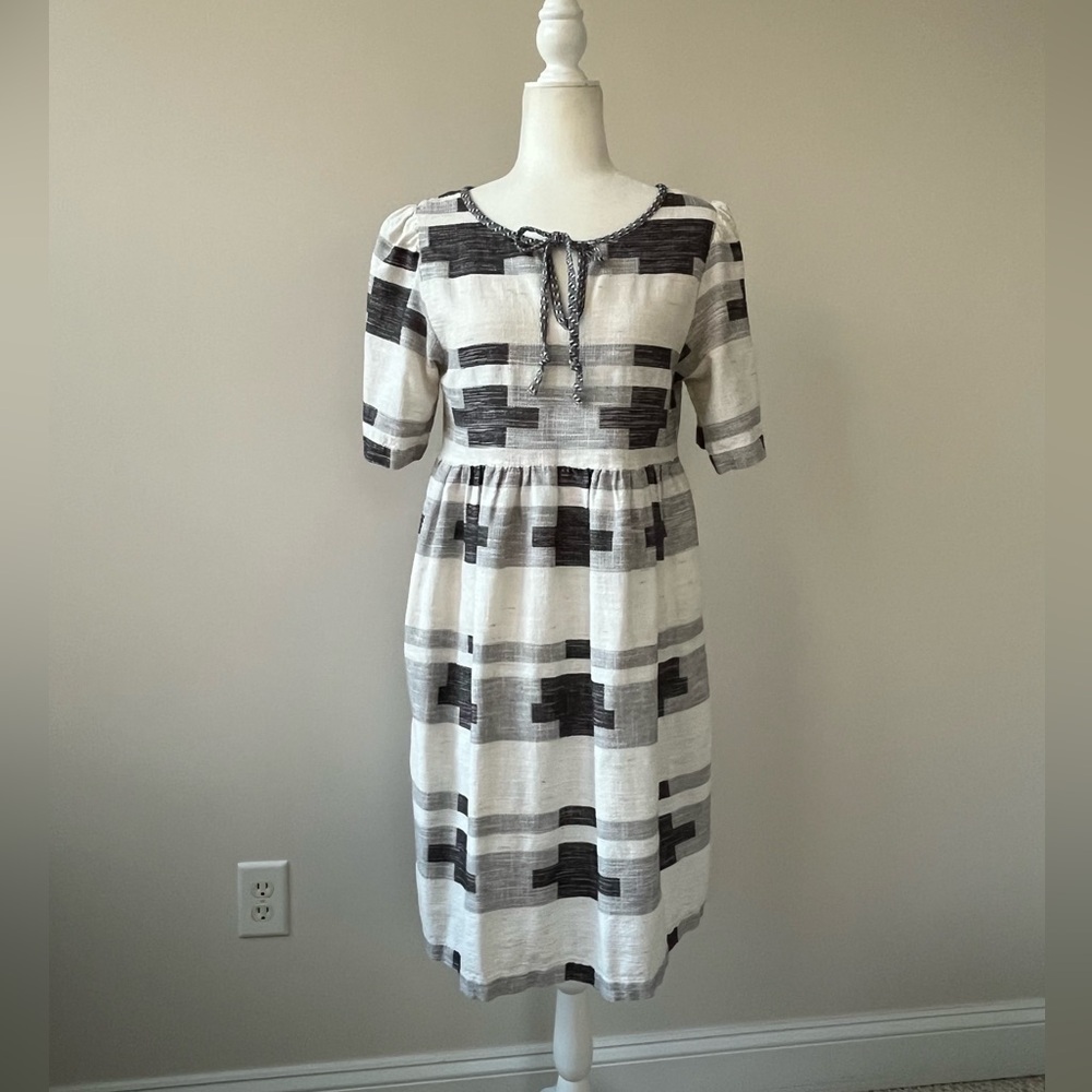Ace & Jig Charcoal and White (Mural: Fl/Wn 16) Babydoll Dress with Neckline Tie